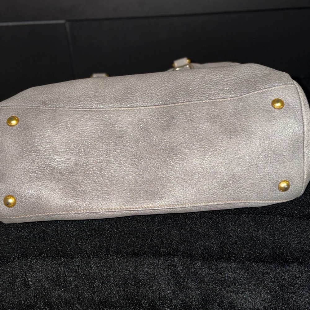 Prada Pebbled Leather Satchel in Light Silver with Gold Accents - Picture 15 of 16